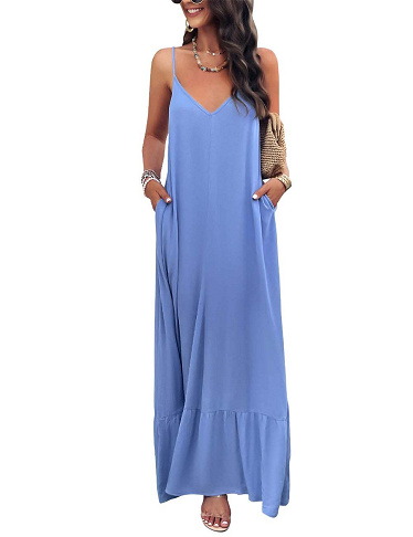 Langes Kleid «Bella», mit Taschen, blau