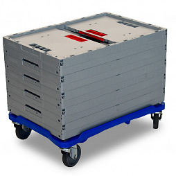 Foldable box (Set) with transport dolly cross-stackable