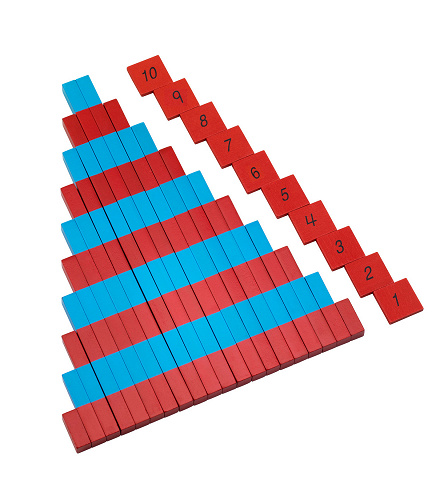 Freiarbeitsmaterial Zahlenwert nach Mraria Montessori blau-rote Stangen