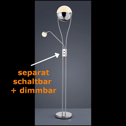 Kugel-Leuchte LED Stehlampe dimmbar + Leseleuchte Höhe 180 cm mit Kristall Leuchten Kopf 