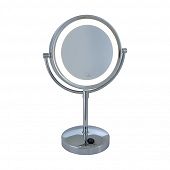 Runder Standspiegel chrom mit fünffach Vergrösserung 22 cm Durchmesser Badezimmer 