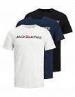 Jack & Jones 3er Pack Herren T-Shirts, blau + weiss + schwarz