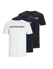 JACK&JONES T-Shirts, 3er-Pack, weiss/marine/schwarz