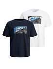 JACK&JONES T-Shirts «Richard» für Herren, 2er-Pack, weiss + marine