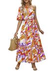 Robe longue asymétrique «Adriana», à motifs fleuris, orange