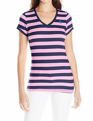 Damen T-Shirt US Polo ASSN, marine/rosa gestreift