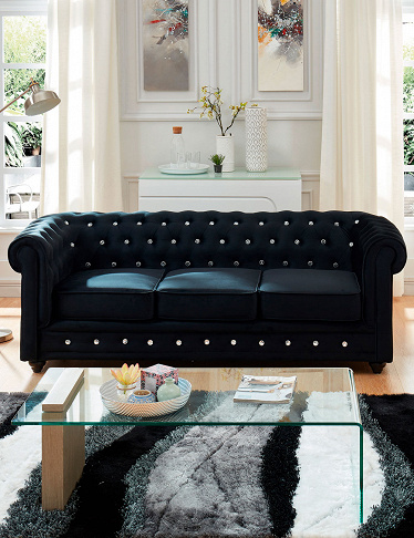 Sofa «Chesterfield», schwarz mit Strass