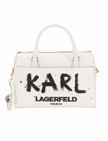 Handtasche «Branded Top-Zip Satchel» Karl Lagerfeld, weiss + schwarz