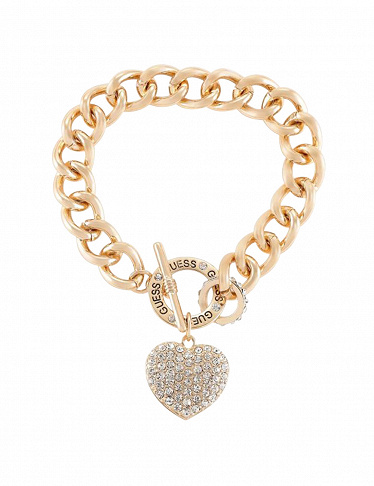 Guess Armband Rhinestone Heart Bracelet, goldfarben