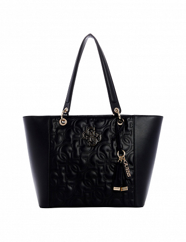 GUESS Handtasche mit Relief, schwarz glänzend