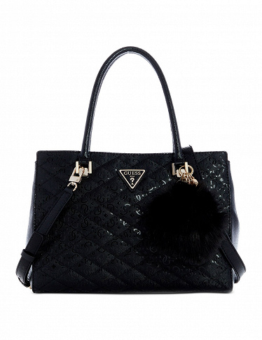 GUESS Handtasche «Astrid», schwarz glänzend