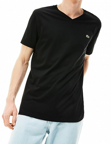 Lacoste Herren T-Shirt mit V-Ausschnitt, schwarz