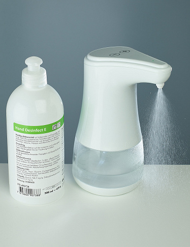 Set, berührungsloser Spray-Spender 360 ml + hydro-alkoholische Flüssigkeit 500 ml