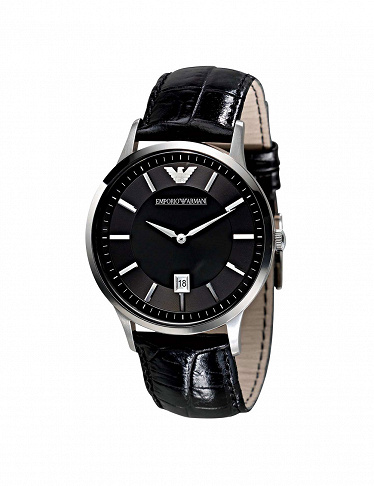 Emporio Armani Herren-Uhr, schwarzes Leder & Stahl