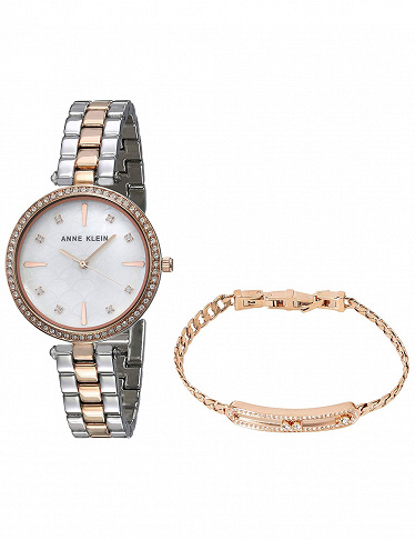 Anne Klein Set Uhr & Armband, mit Strass, rosa/silber
