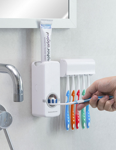 TuCao Support mural pour brosse à dents avec double distributeur automatique de dentifrice 2/3 tasses 2 distributeurs de dentifrice 3 tasses Gris