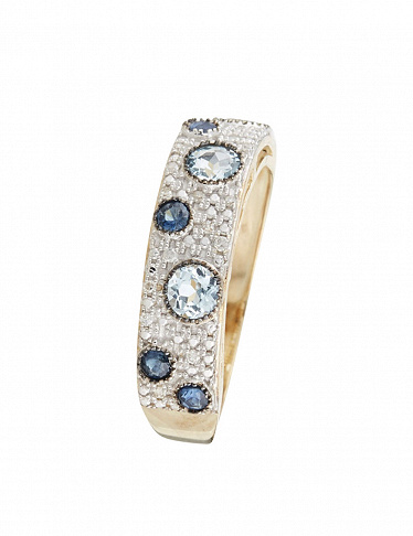 Artisan Joaillier Ring «Majunga», Gelbgold/Diamanten/Saphir/Blauer Topas
