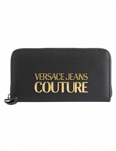 Versace Jeans Portemonnaie mit goldfarbenem Metall-Logo, schwarz