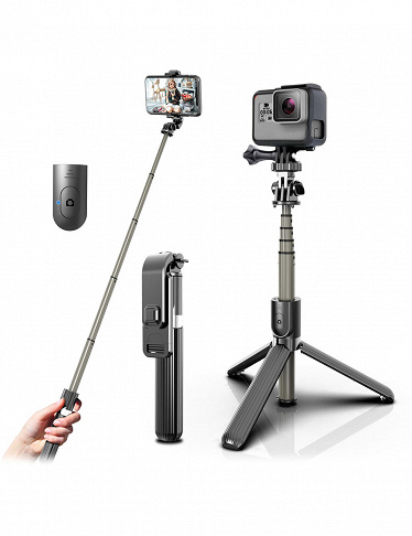 Selfie Stick mit Stativ, LED-Flash, 360°-Drehung