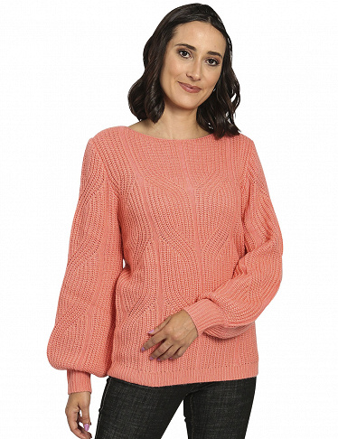 Royal Cashmere Pullover mit Strickmuster, lachs