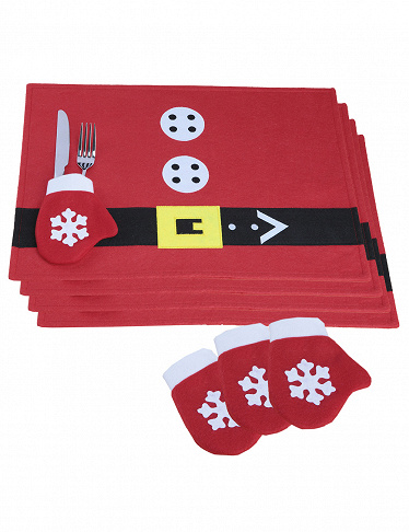 4er-Tischset «Weihnachten», mit Handschuhen fürs Besteck