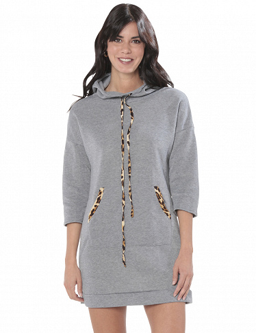 Kapuzen-Kleid, grau/leopard