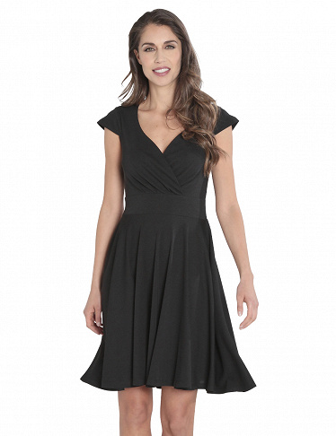 Kleid mit V-Ausschnitt in Wickeloptik, schwarz