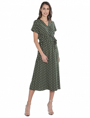 Kleid mit Punkten, grün bedruckt