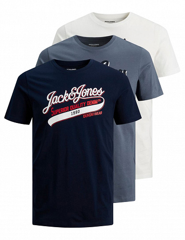JACK & JONES T-Shirt, 3er-Pack, marine + grau + weiss
