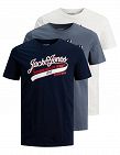 JACK & JONES T-shirt, pack de 3, marine + gris + blanc