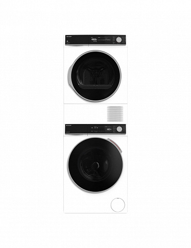 SHARP Waschturm, Waschmaschine + Wärmepumpentrockner je 8 kg, schwarz/weiss