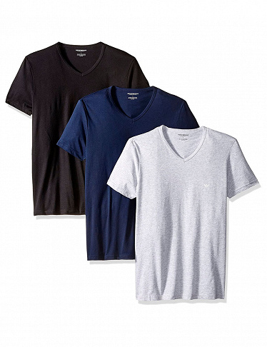 EMPORIO ARMANI Herren T-Shirts, 3er-Pack, schwarz + blau + grau