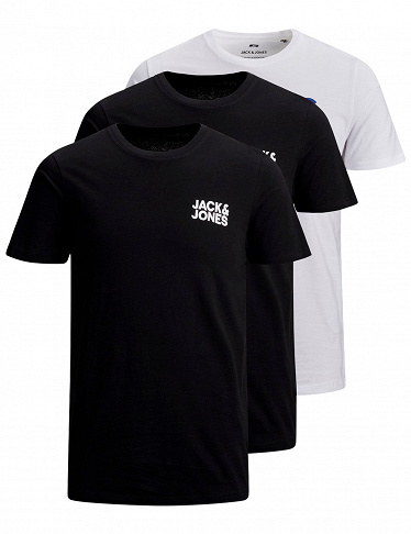 JACK & JONES T-shirts, 3er-Pack, blau + weiss + schwarz