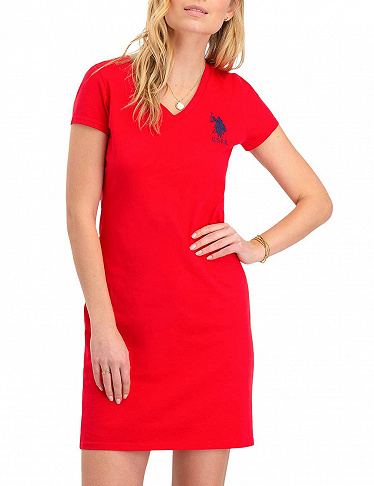 U.S. POLO ASSN. T-Shirt-Kleid, V-Ausschnitt, rot