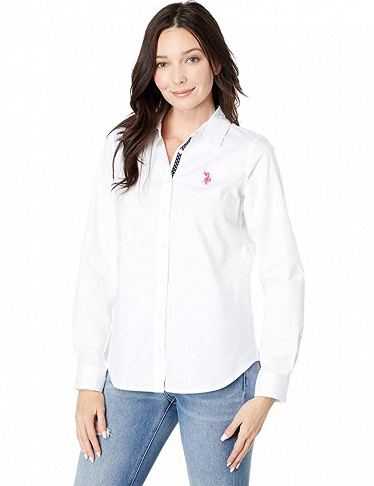 U.S. POLO ASSN. Hemd, mit rosa Logo, weiss