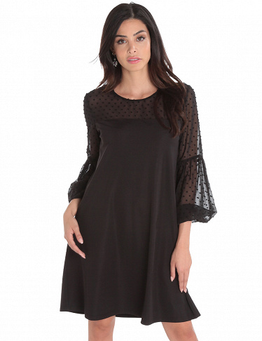 Kleid mit transparenten Ärmeln, schwarz