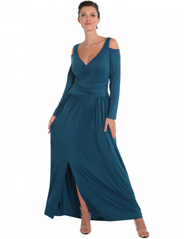 Langes Kleid in Wickeloptik, blau