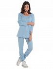 Ensemble Pantalon & Pull, motifs tricotés, bleu clair