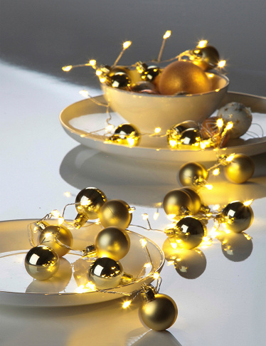 Guirlande rideau «Boules de Noël», 70 LED, L 140 cm