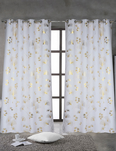 Vorhang «Ginkgo», lichtundurchlässig, H 240, B 140 cm, weiss
