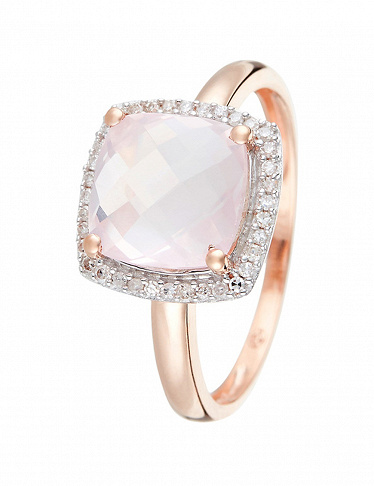 DIAMOND & CO Ring «Quartissime», Rosenquarz/Diamanten/Roségold
