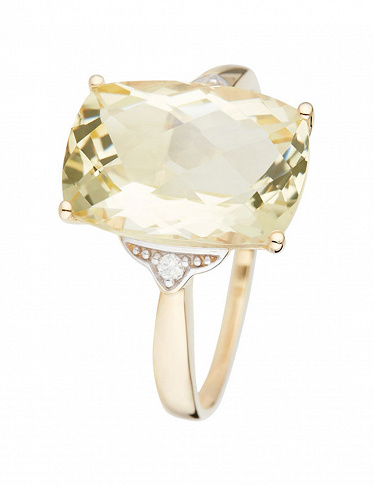 DIAMOND & CO Ring «Green Hill», gelber Quarz/Diamanten/Gelbgold