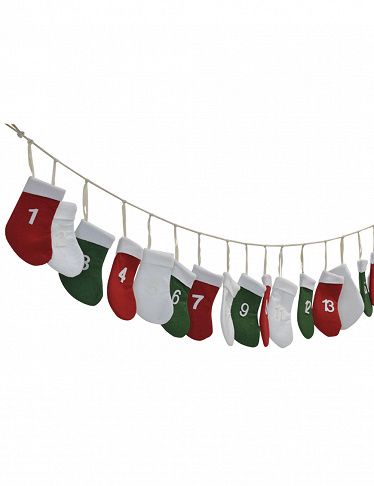 Girlande «Advents-Socken», L 220 cm, grün + weiss + rot