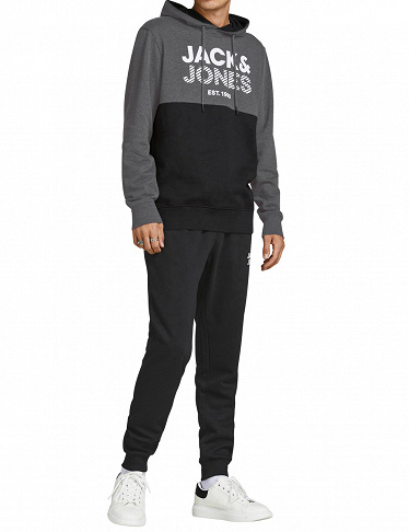 JACK & JONES Set Sweatshirt & Hose, grau/schwarz