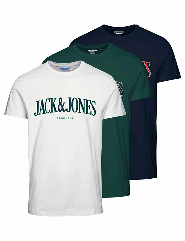 JACK & JONES T-Shirts, 3er-Pack, navy + weiss + grün