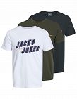 JACK & JONES T-shirts, pack de 3, blanc + vert + noir