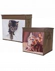 Boxen «Katze», 2er-Set, mit Deckel, 25,5 x 25,5 x 25,5 cm, braun