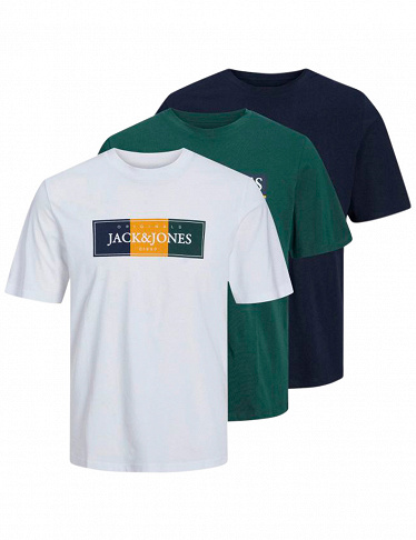 JACK & JONES T-Shirts «Noos», 3er-Pack, navy + weiss + grün