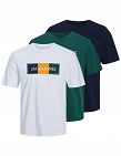 JACK&JONES T-Shirts, 3er-Pack, navy + weiss + grün