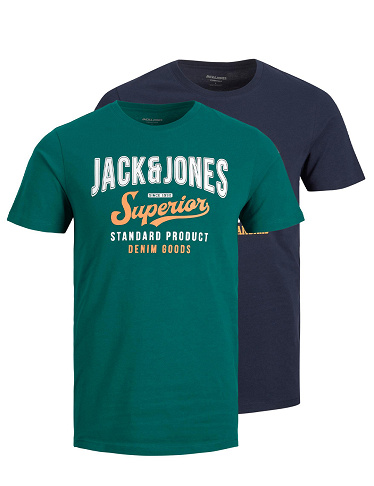 JACK&JONES T-Shirts, 2er-Pack, grün + blau